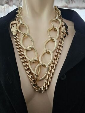 Chunky Gold Link Layered Necklace Lot Of 2
